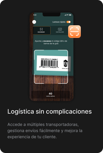 Tarjeta Logística sin complicaciones: un celular escanea el código de barras de una guía en la app de Dropi