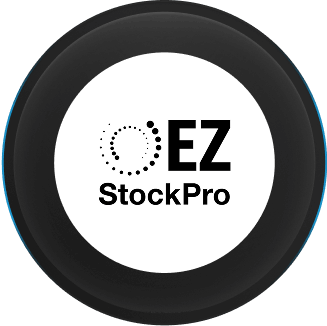 Logo de EZ StockPro, con el nombre en negro dentro de un círculo oscuro